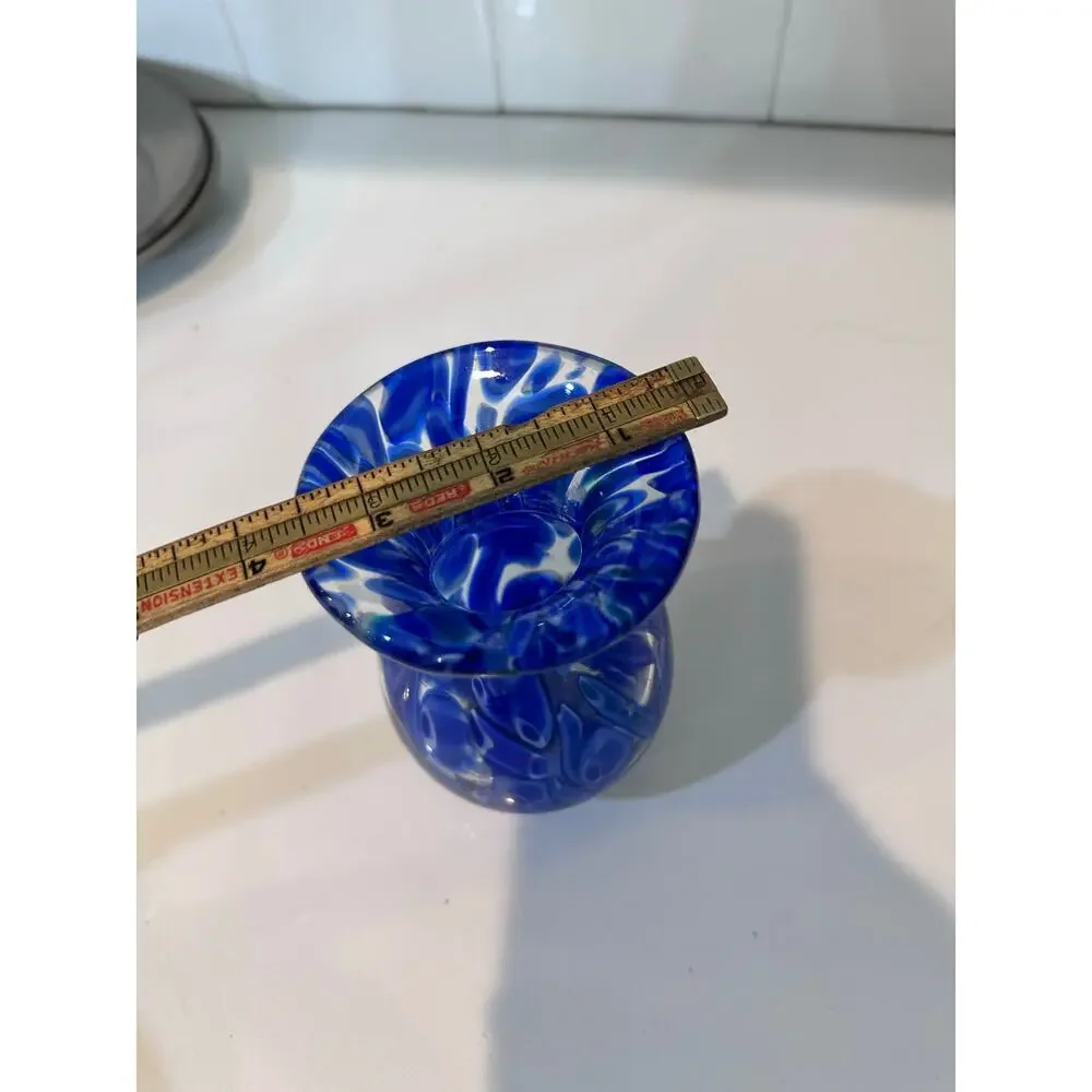 Vintage Cobalt Blue Swirl Art Glass Vase
